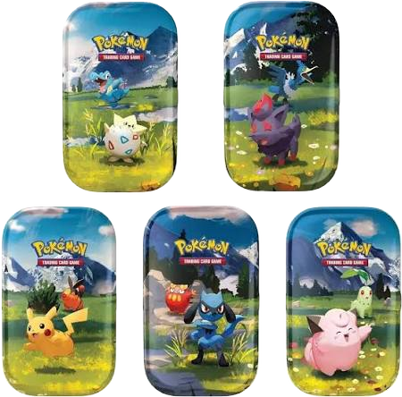 Fünf Pokémon-Mini-Tins mit verschiedenen Motiven