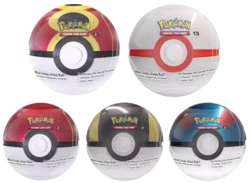 Fünf verschiedene Pokéball-Tins